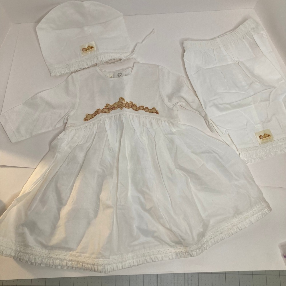 Anne Geddes Baby Girls 3‎ 6 Months White Christening Gown Set Hat Pants